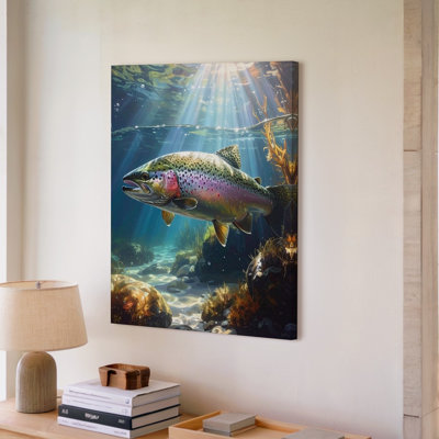 Rainbow Trout River Canvasrealistic Freshwater Underwater Art Wall Art Canvas Ready To Hang Gallery Wrapped Home Decor Modern Design