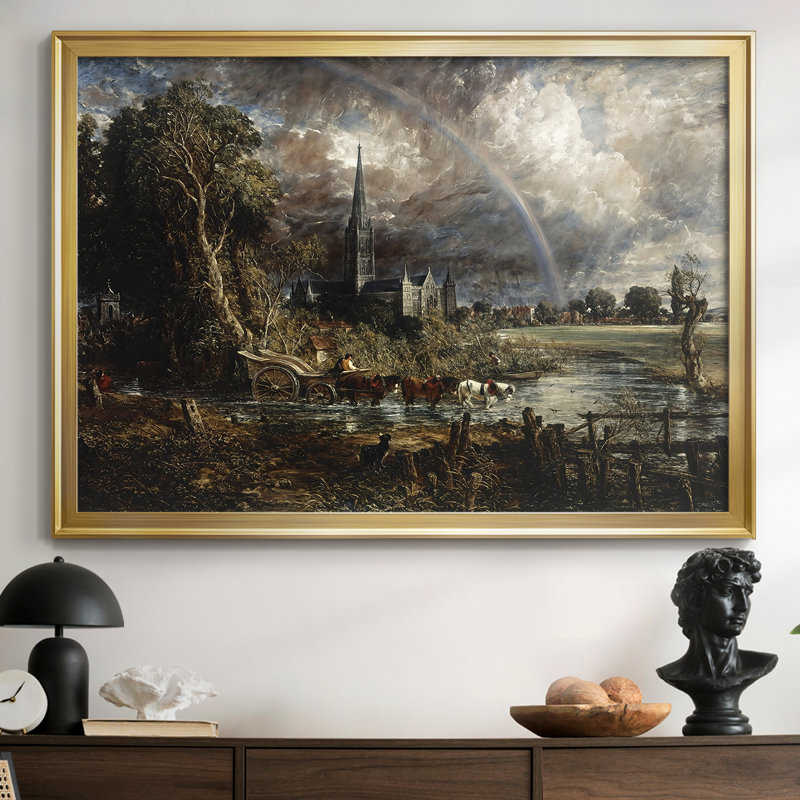 Cathédrale de Salisbury vue des prés-John Constable - Toile tendue avec châssis, 1831, 30 x 5 x 42,5, Toile avec cadre, Doré