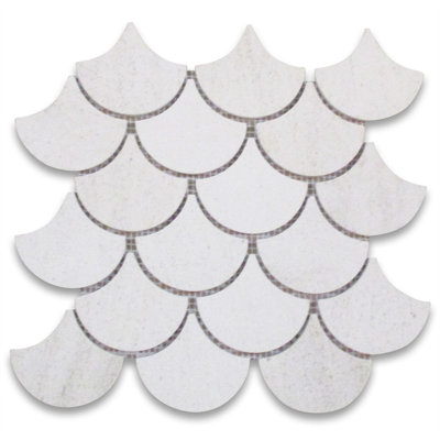 Moleanos Beige Golden Beach Limestone Grand Fish Scale Fan Shape Mosaic Tile