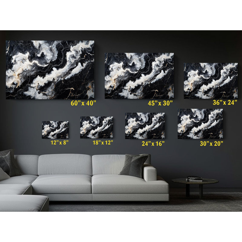 Reproduction sur toile de haute qualité noir et blanc marbré - décoration murale fabriquée à la main - art élégant - cadeau - reproduction murale, reproduction de peinture