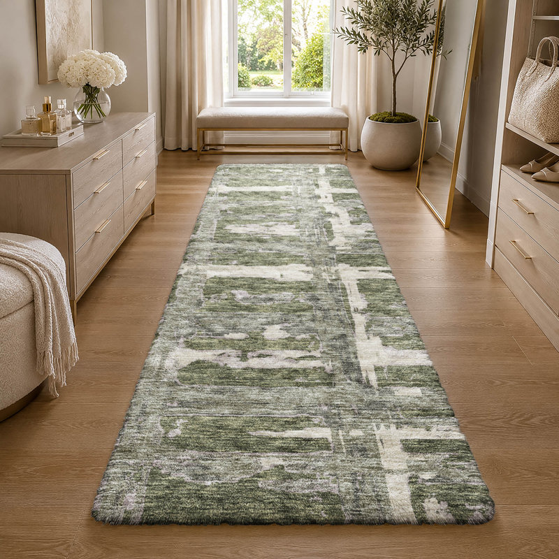 Tapis à rayures Dream Shag ADS745 lavable à la machine de qualité supérieure, Olive, 2'3" x 7'6" Runner