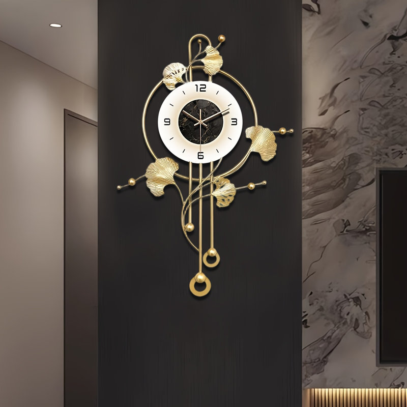 Modern Wall Clock ,large Gold Decorative Pendulum Clock For Living Room,silent Non Ticking,battery Operated Oversized Round Modern Wall Clock For Bedroom,farmhouse,office Wall Decor / 27.5*16.5 Inch