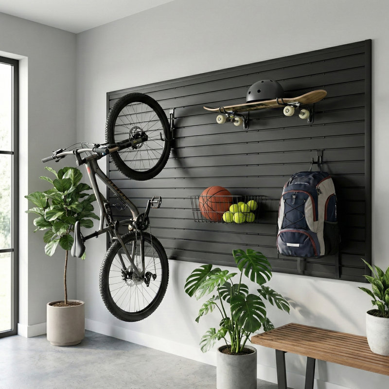 Slatwall Panel 8' X 4' PVC Black Heavy Duty Garage Organizing System, Black