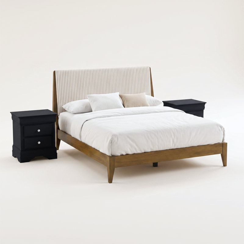 Barvelle Modern Solid Wood 3 Pieces Fully Assemble Bedroom Set, Walnut/Black