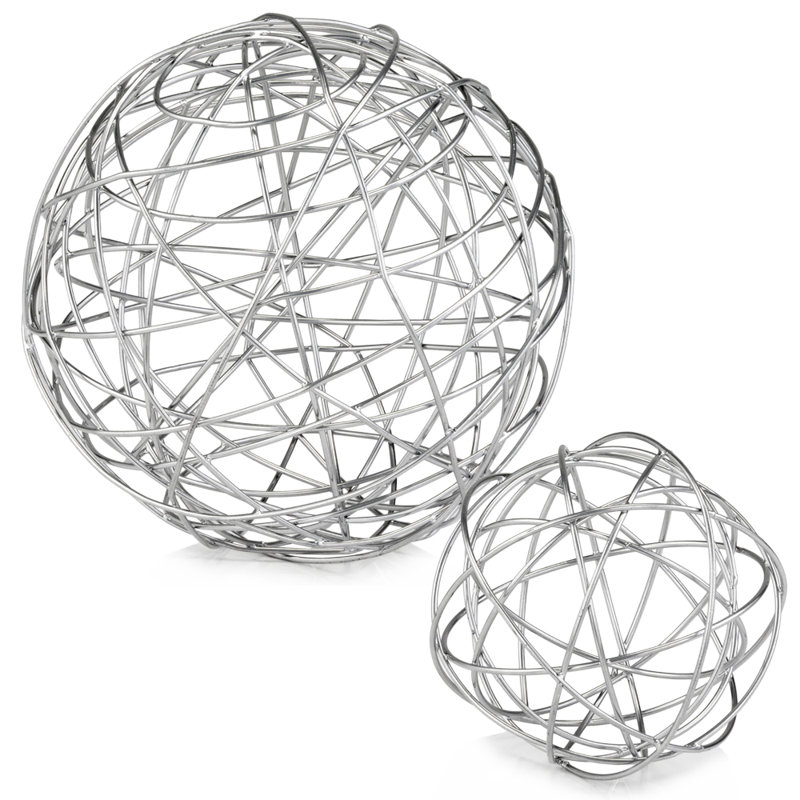 Très grande sphère métallique argentée 12 po x 12 po x 12 po, H 7 po x l 7 po x P 7 po