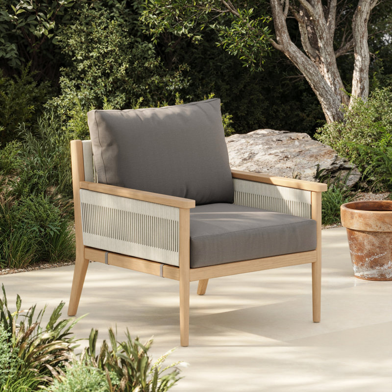Rydell Acacia Outdoor Lounge Chair, Medium Gray