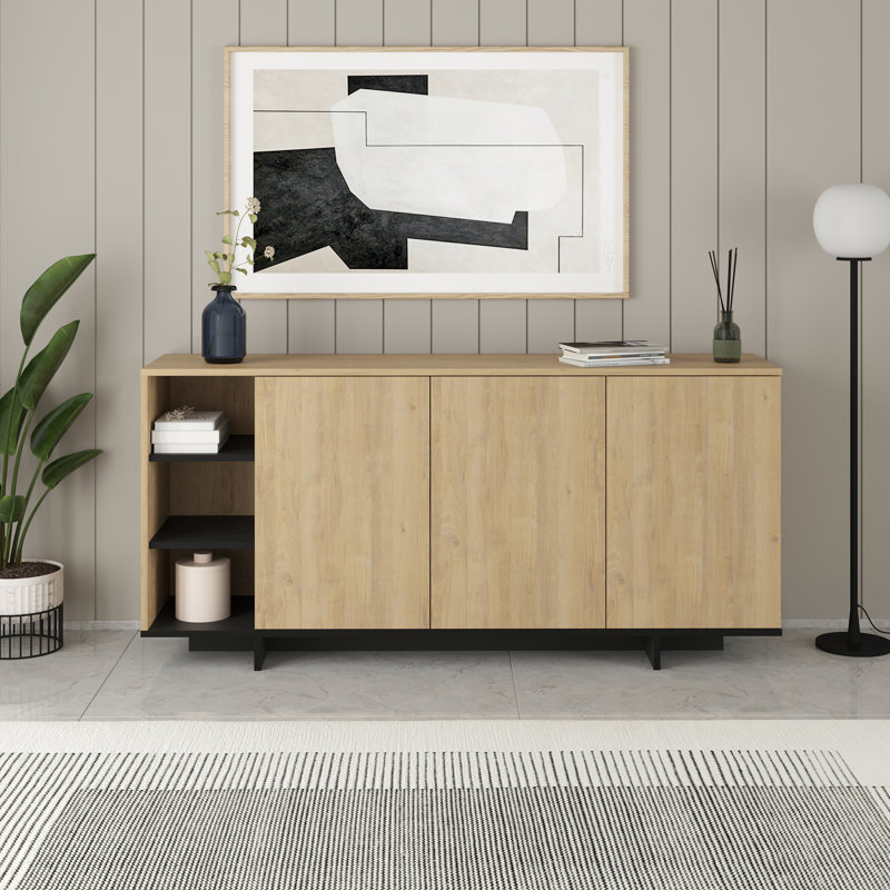 170cm Console Table, Oak/Silky Grey Black