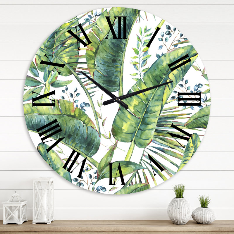 Motif rétro de feuilles de bananier - horloge murale Lake House, Moyenne