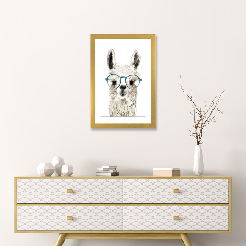 Hip Llama II par Victoria Borges - reproduction d'art, Blanc, H 24 po x l 16 po x P 1 po, Papier encadré doré