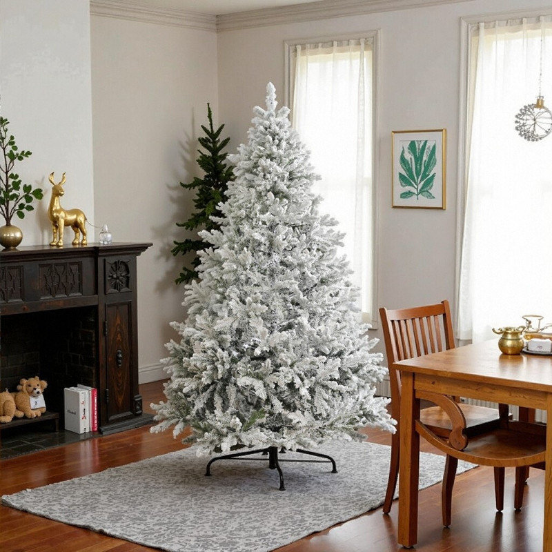Arbre de Noël artificiel à charnière de qualité supérieure de 7 pi avec support en métal - Branches artificielles pour la maison / le bureau