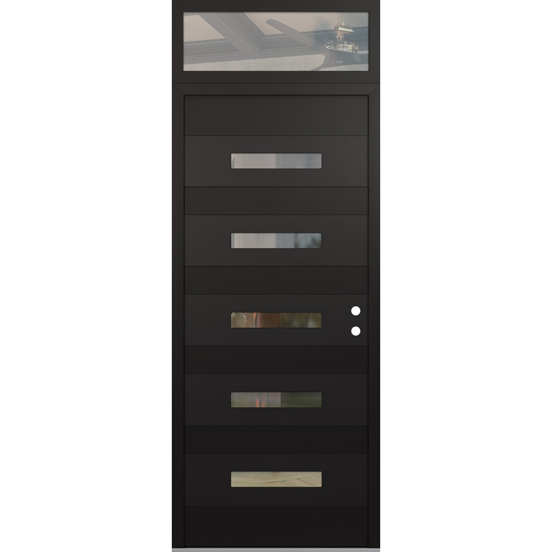 D9 36 po. X 96 po Panneau en acier noir et verre transparent noir et noir avec porte d'entrée avant en verre transparent avec traverse