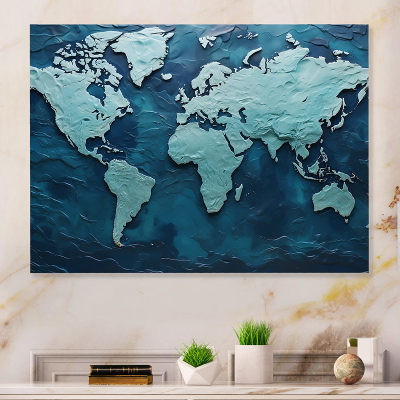 «Oceanic Ombre World Map» sur métal, H 24 po x l 32 po