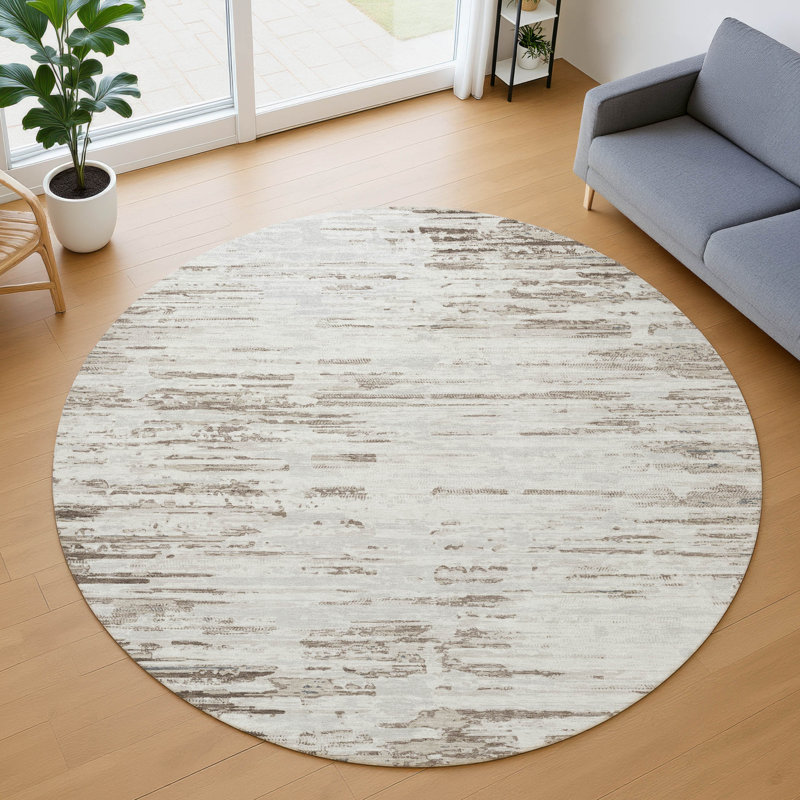 Machine Washable Indoor/Outdoor Chantille ACN2767 Modern Rug, Ivory, 8' Round