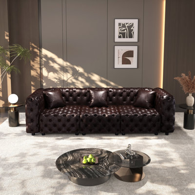 Ensemble de canapé moderne 105,7 po, canapé modulaire rembourré 3 places en similicuir avec conception touffetée à la main pure, 3 coussins, combinaison multiple pour le salon
