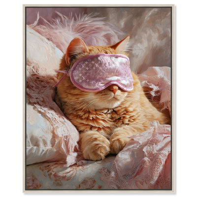 Décoration murale sur toile Glam Kitty Nap par Art Remedy, cadre argenté, 16 x 20