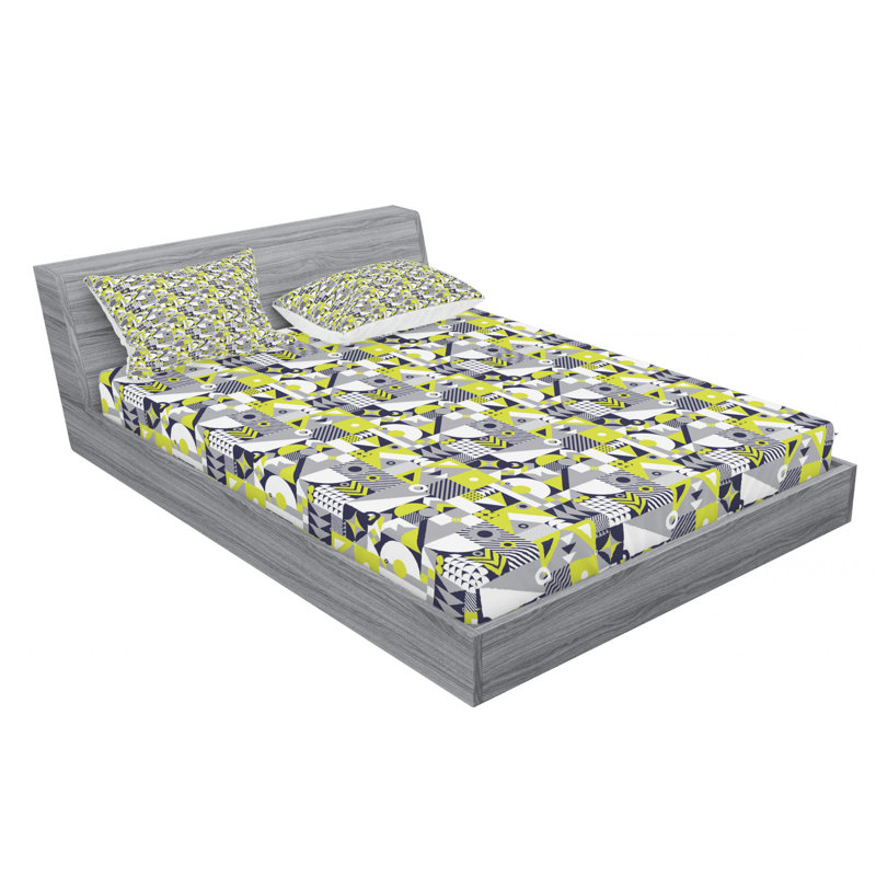 Microfiber Patterned Fitted Sheet, Queen Fitted Sheet with 2 Pillowcases