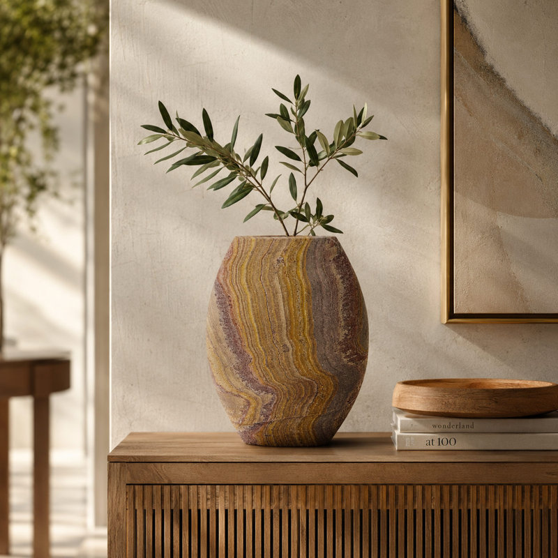 Strata Table Vase - Rainbow Sandstone Table Vase | Sculptural Decorative Accent
