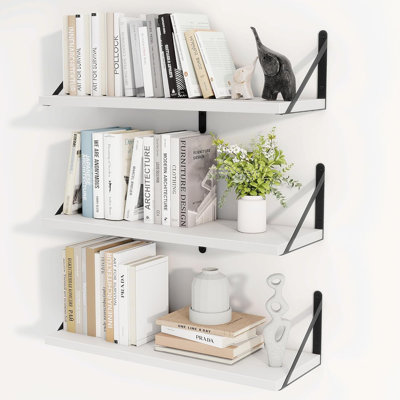 Set Of 3 White 24" Floating Shelves – 8" Deep Wall-mounted Wood Shelves For Kitchen, Bathroom, Laundry & Living Room Storage And Display