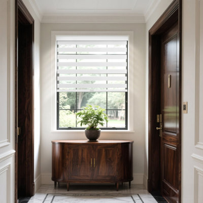  Cordless Zebra Blinds: perfect for adjusting light and securing privacy. With child-safe design, they bring style to every space.24" W x 72" H, White