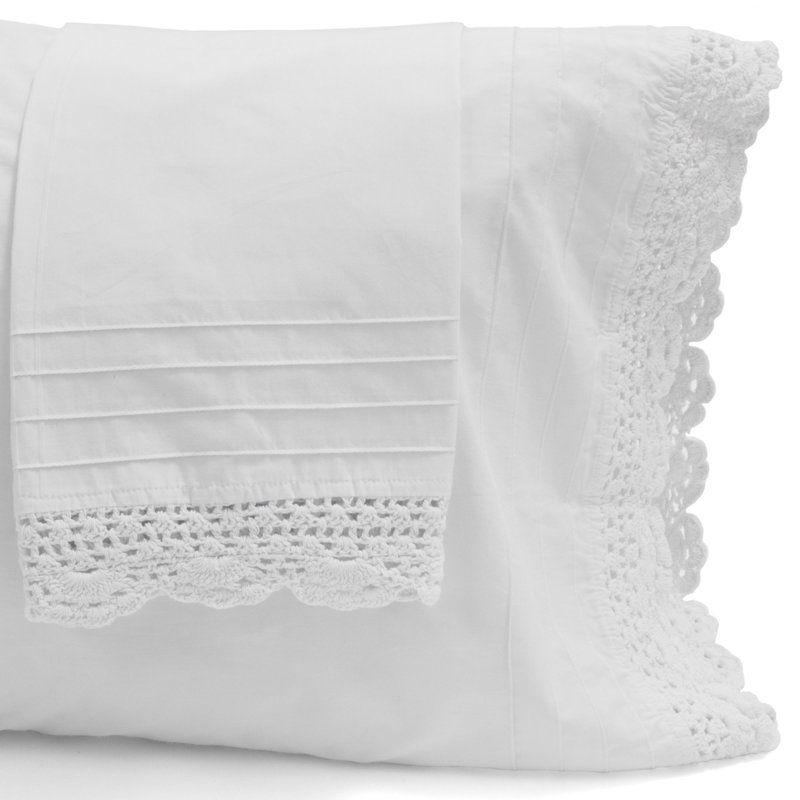 Dainty Crochet Sheet Set, King Sheet Set + 2 Pillowcases, White