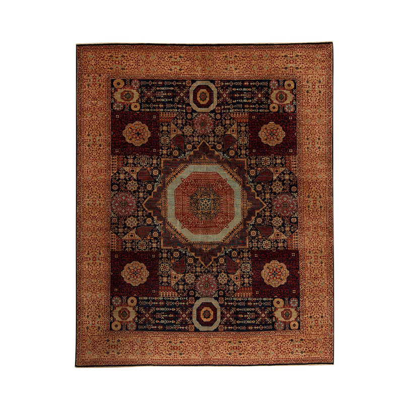Tapis orange en laine noué à la main 7 pi 10 po x 9 pi 7 po