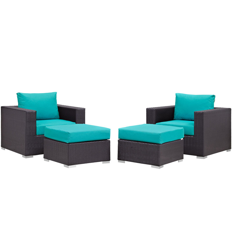 Ensemble de mobilier d'extérieur en rotin 4 pièces Convene, Turquoise