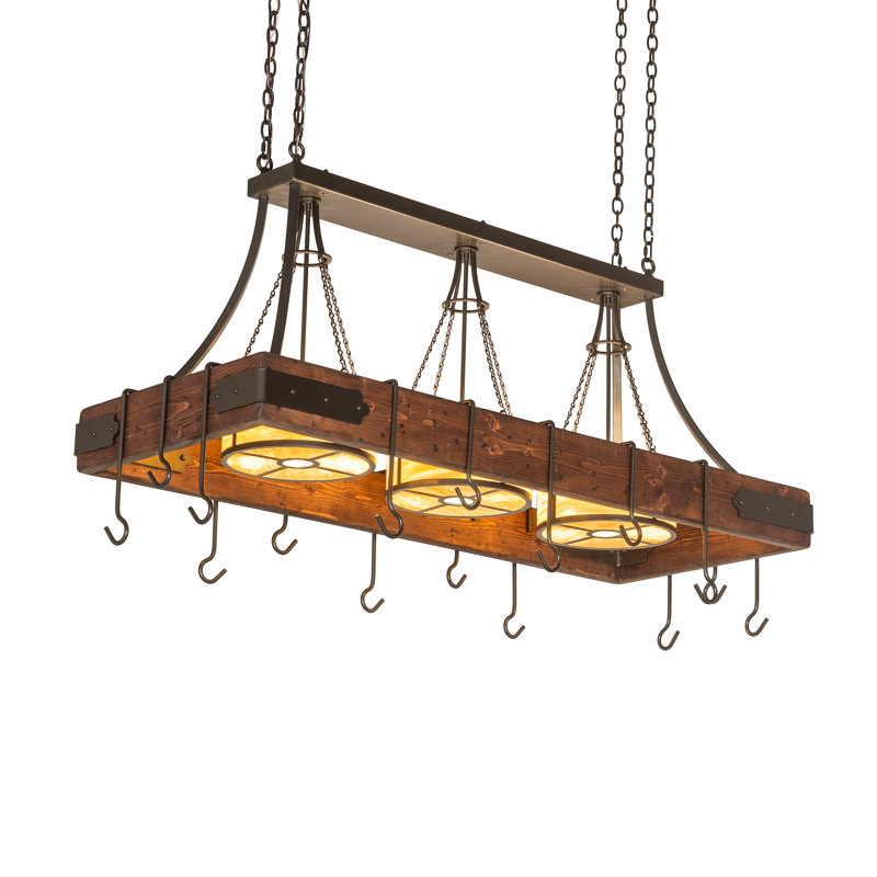 60" Long Steamboat 3 Light Pot Rack
