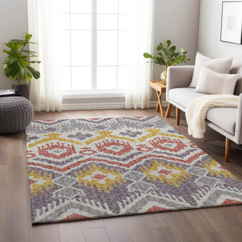 Tapis mauve Premium lavable à la machine Alliah AMF108, Rectangulaire 3 pi x 5 pi