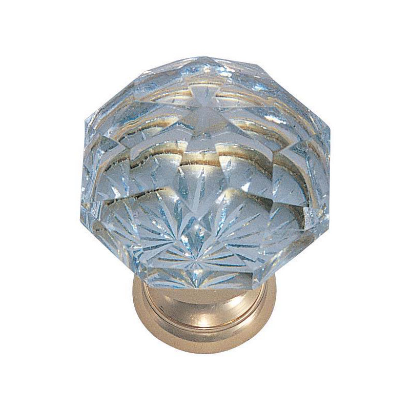 Crystal Round Knob, Polished Brass, 1.25"