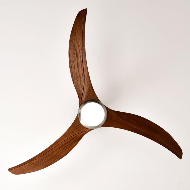 52" Solid Wood Blades Ceiling Fan With Light With Remote Control, Noiseless Reversible Motor, 6 Speed ,3 Color , For Patio Living Room, Bedroom, Indoor.(Stain Nickel + Walnut )