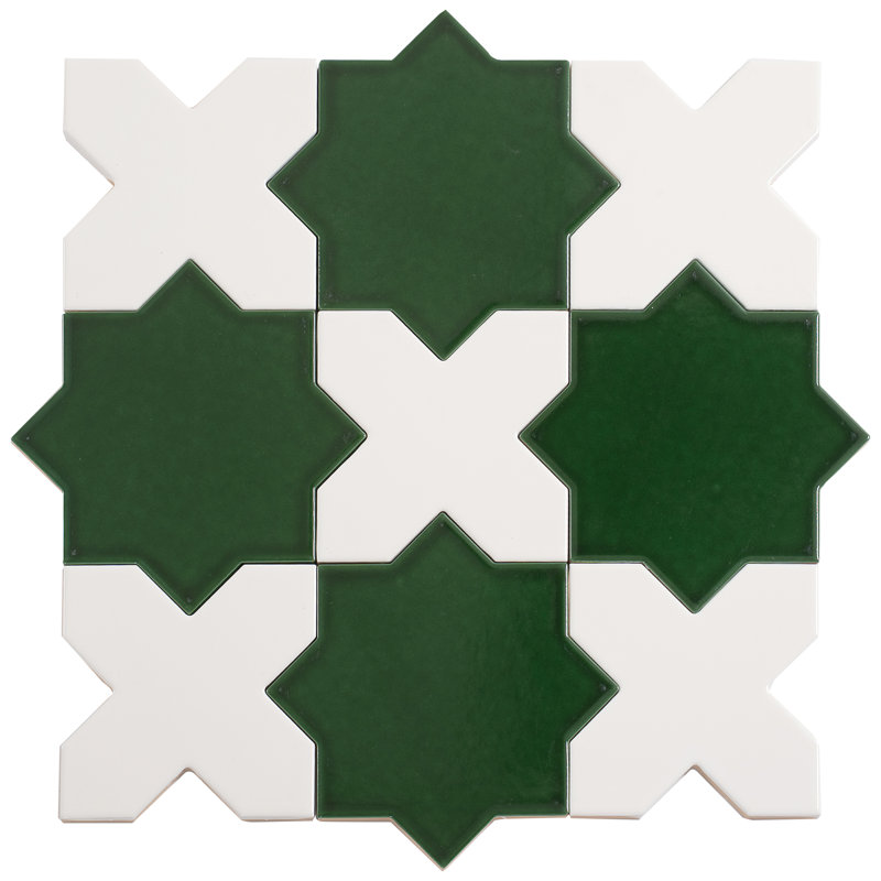 Siena 5 in. Dark Green Star with Pearl White Cross Glossy Ceramic Wall and Floor Tile (10.76 sq ft/case) , Green, Polished