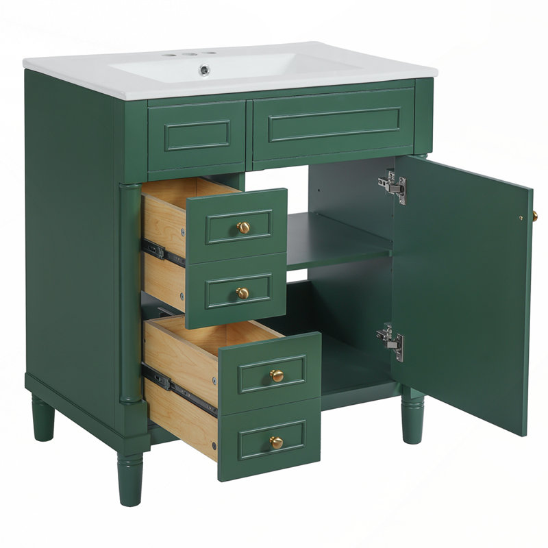 Armoire de salle de bain élégante avec tiroirs spacieux et portes à fermeture douce, Vert