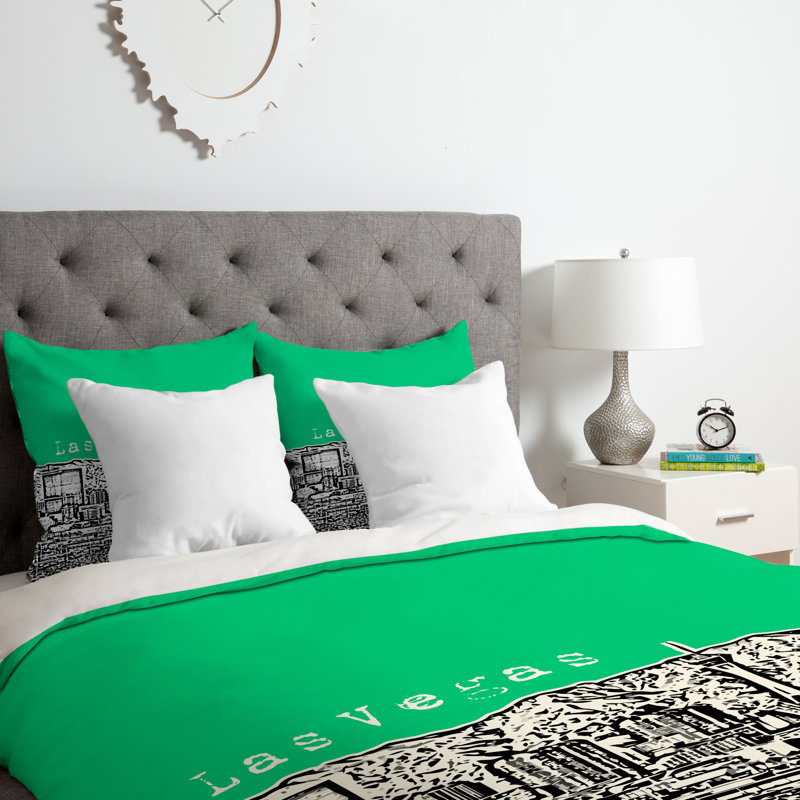 Ensemble de housse de couette las vegas, Vert, Housse de couette pour grand lit et 2 taies décor