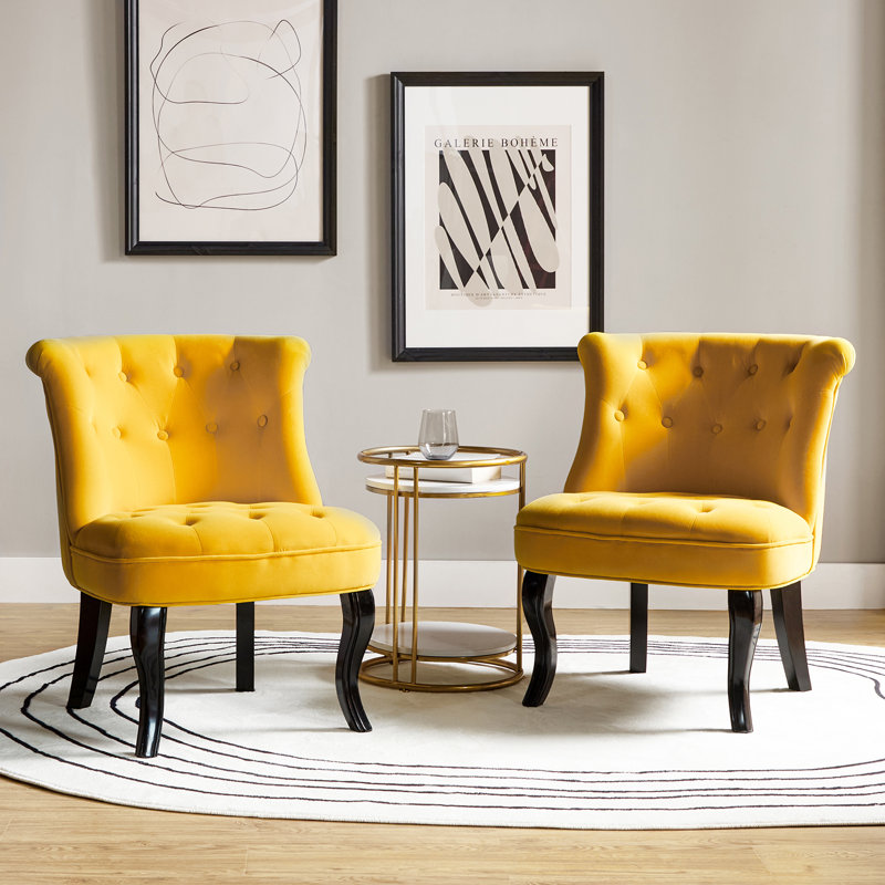 Grenier Upholstered Wingback Button-Tufted Side Chair, Mustard Velvet