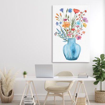 Vase aquarelle sur toile Bouquet bleu, design par LSR Design Studio