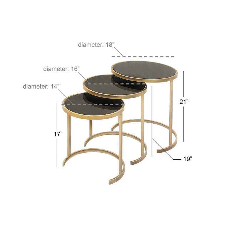 Oakengates Glass Sled Nesting Tables, Black / Gold