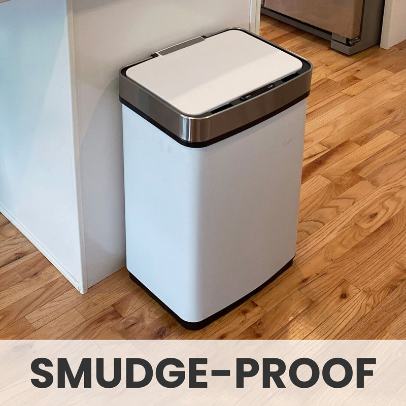 Aluminum Motion Sensor Kitchen Trash Can - 13.2 Gallons, White/Silver