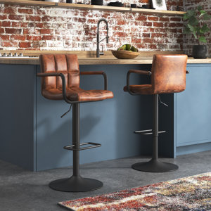 Kyle 21" wide Square Seat Swivel Adjustable Height Tufted Mid Back Bar Height Bar Stool