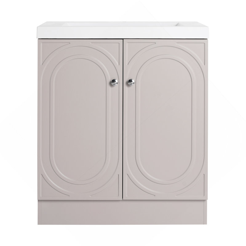 Meuble-lavabo autoportant de 30 po avec lavabo en résine blanche et 2 portes d'armoire à fermeture en douceur, 30"