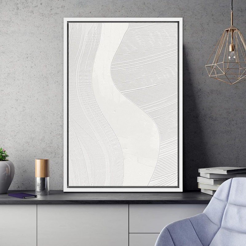 «Geometric Line» géométrique gris pastel, ligne blanche, collage, formes abstraites, minimalisme, décoration murale nordique contemporaine sur toile