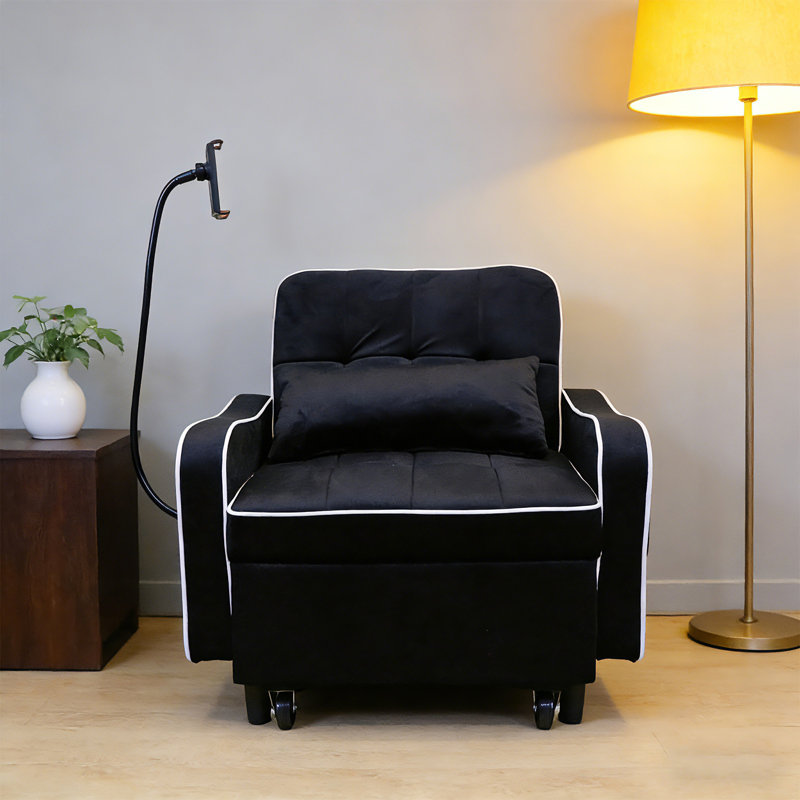 Canapé-lit simple 3 en 1, fauteuil-lit convertible avec dossier réglable et support pour téléphone, fauteuil-lit en velours pour petits espaces