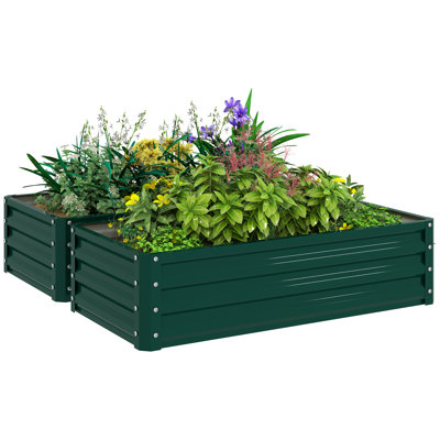 4' x 2' x 1' Set of 2 Raised Garden Bed, Green