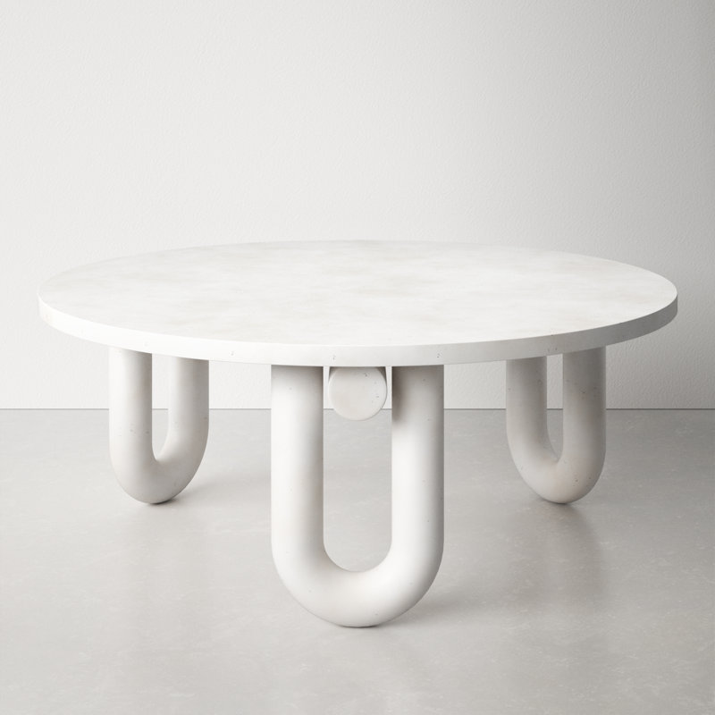 Round White Concrete Three-Leg Coffee Table
