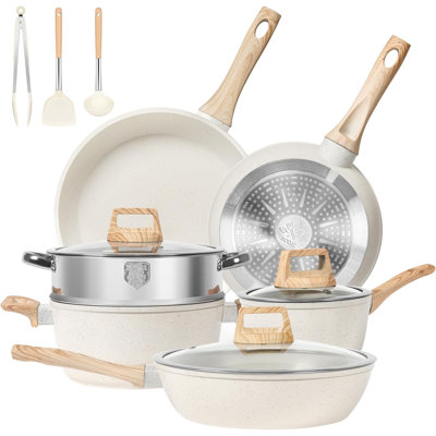 12 Pcs Pots And Pans Set, Nonstick Cookware Sets Granite Induction Cookware, Non-Toxic Healthy Non Stick Kitchen Cooking Set With Frying Pans Set, Saucepans,Steamer (PFAS, PFOA, PFOS Free)