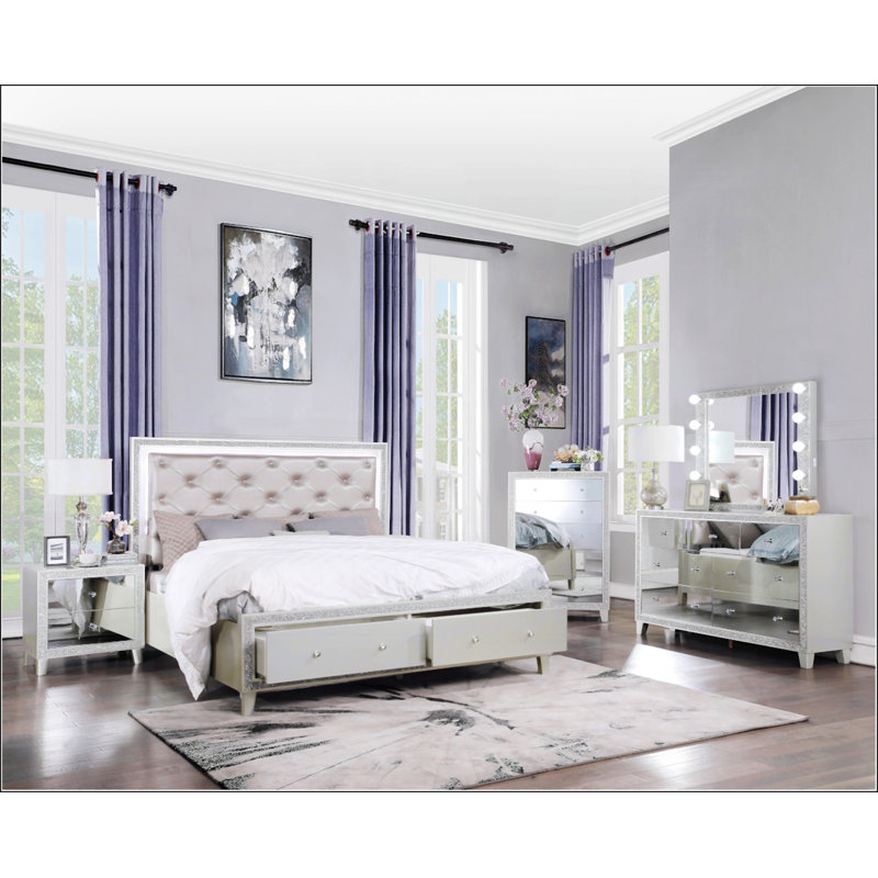 Table de chevet pour chambre Glam Style avec 2 tiroirs