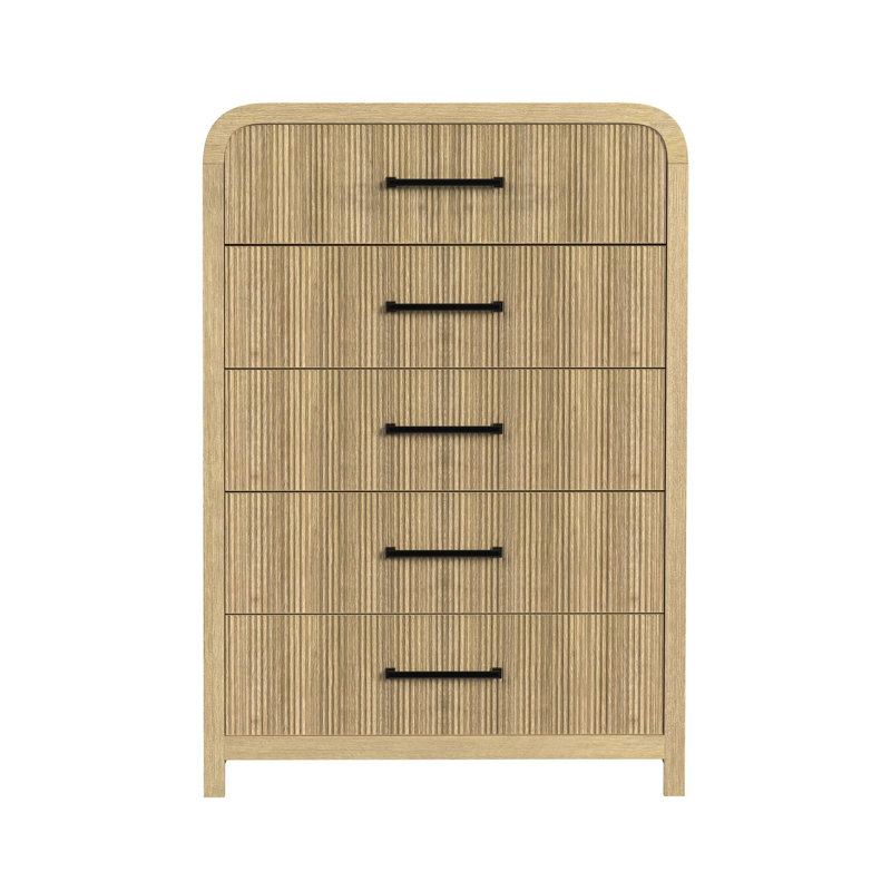 Natural Light Wood Vertical Chest with Black Handles and Felt Lined Drawers