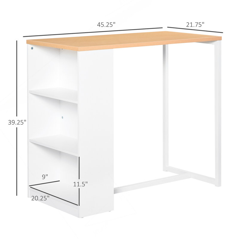 Table de salle à manger à hauteur de comptoir moderne avec 3 tablettes de rangement pour la cuisine, la salle à manger et le salon, blanc