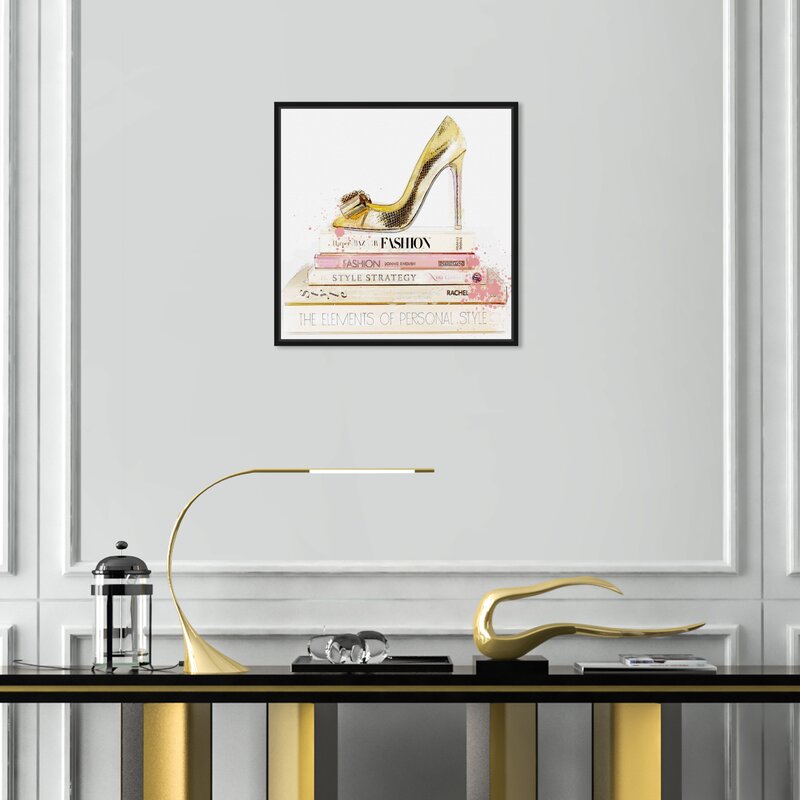 House of Hampton® Gold Shoe And Blush Books Framed On Canvas Graphic ...