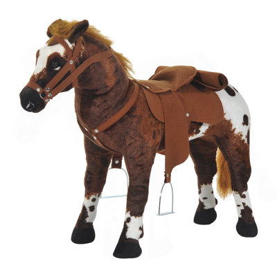 Balançoire QAB Sound-Ride On Horse pour tout-petits de 3 à 5 ans, avec son hennissant et galopant, jouet en peluche pour enfants avec rembourrage, doux au toucher, brun