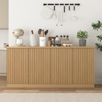 63" Fluted Buffet Cabinet Sideboard With Storage, Large Credenza With 4 Doors With Adjustable Shelves